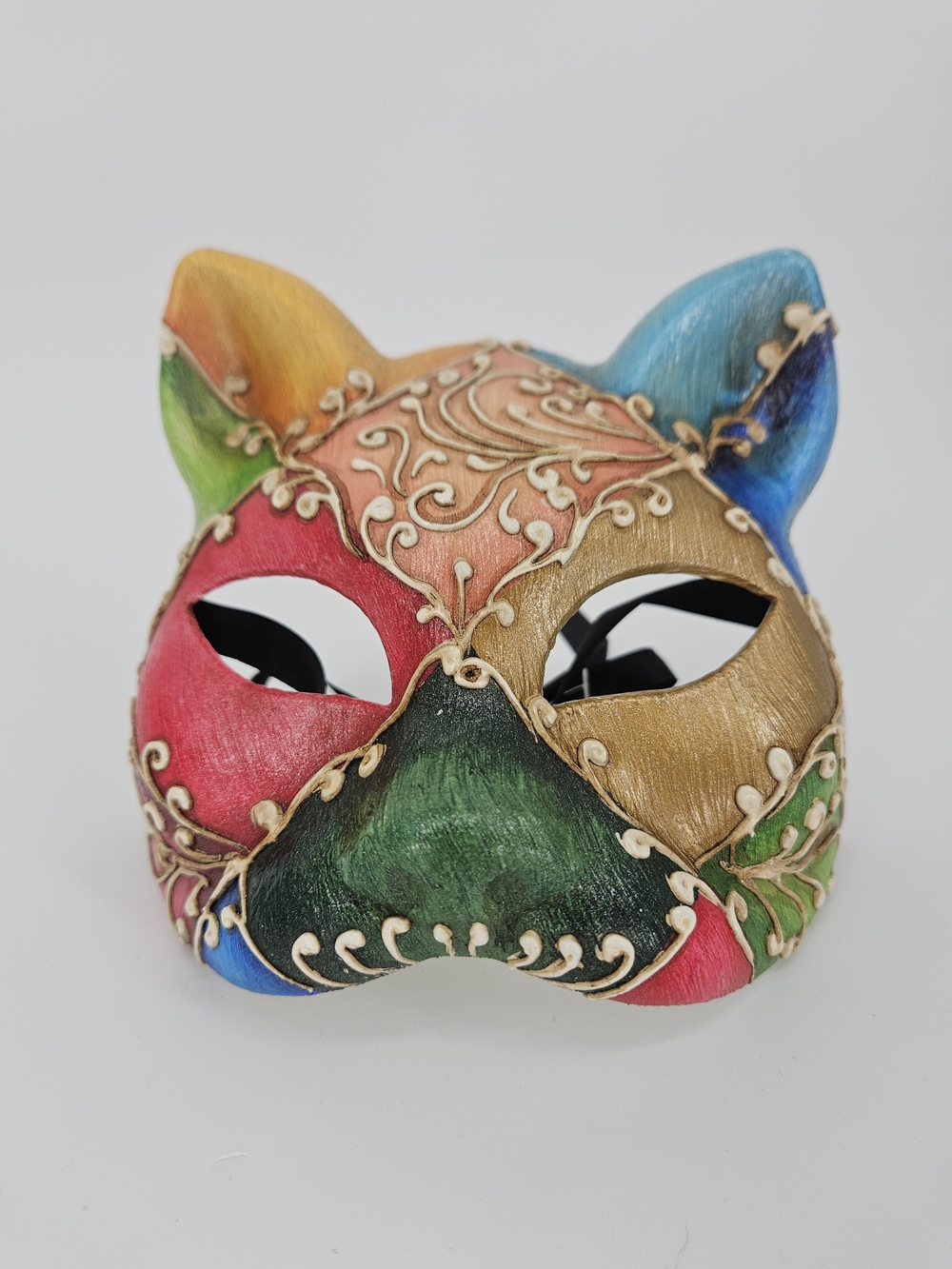 Colorful Venetian Cat Masquerade Mask Hand Painted Mardi Gras Costume